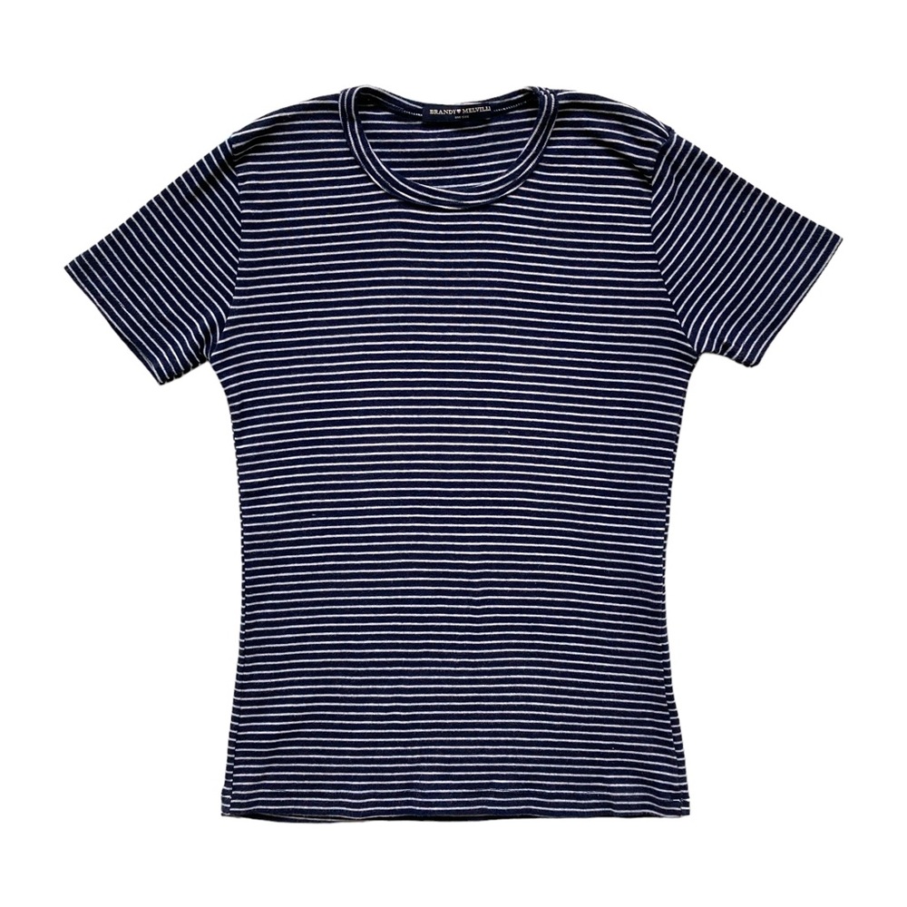 Y2K Brandy Melville Navy & White Striped Baby Tee π¦ - Picture 1 of 4